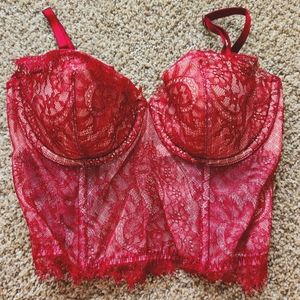 Red Victoria Secret Dream Angels Chantilly Lace Mini Bustier - Desire